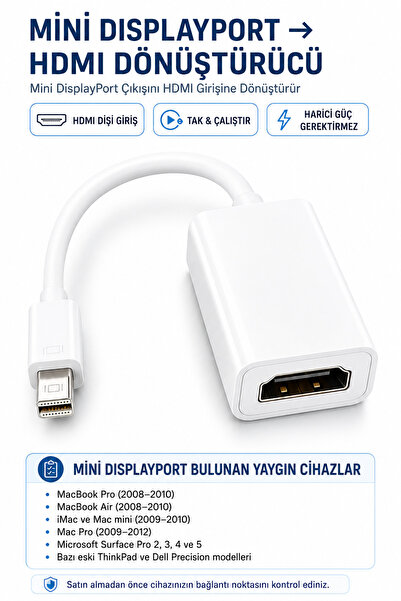 CONOCER Macbook Ile Uyumlu Mini Displayport Dönüştürücü Hdmı Çıkışlı Yüksek K...