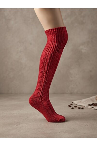 Fonem Women's Over-The-Knee Wool Socks Fo 8015 Red, 58% Wool Blend, Woven Fab...