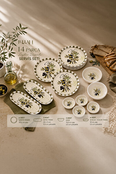 Porsima Olives 14 Parça 6 Kişilik Stackable Kahvaltı Takımı Sosluklu Kahvaltı...