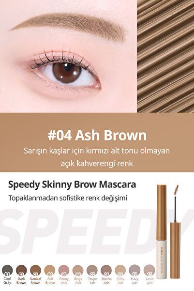 PERIPERA Renklendirici ve Sabitleyici Kaş Maskarası Speedy Skinny Brow Mascara 04 Ash Brown
