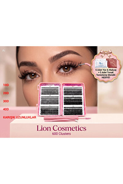lion cosmetics 600 Adet 10D 20D 30D 40D Takma Kirpik Küme Seti Kitap Mix Cımbız Yapıştırıcı Fırça dahil