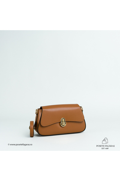Posete Fagaras Poseta Piele Violine - Coniac, Geanta Casual din Piele Natural...