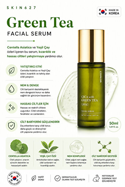 SKIN627 Cica with Green Tea–Yatıştırıcı ve Kızarıklık Karşıtı Canlandırıcı Yü...