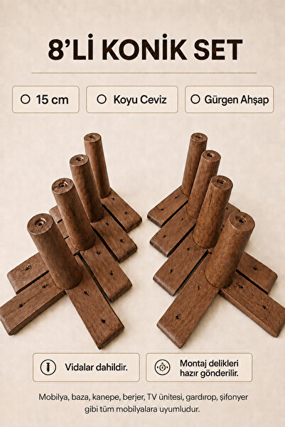 LEGORA WOOD DESİNG Picior de mobilier conic din lemn de 15 cm, nuc închis 1. ...