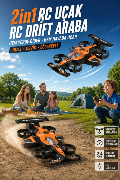 Zineets 2in1 Uçak Ve Kara RC Drone Oyuncak 2.4GHz Uzaktan Kumandalı 360° Takl...