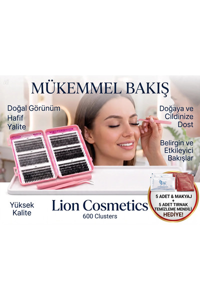 lion cosmetics 600 Adet 10D 20D 30D 40D Takma Kirpik Küme Seti Kitap Mix Cımb...