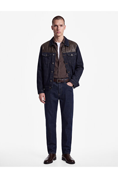 Koton Cotton Covered Pockets Faux Leather Detailed Buttoned Shirt Collar Jean...