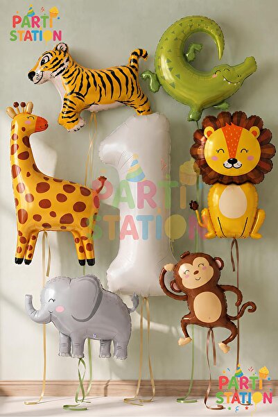 Parti Station Safari Concept Birthday Decoration Set 1 Year Old Number Balloo...