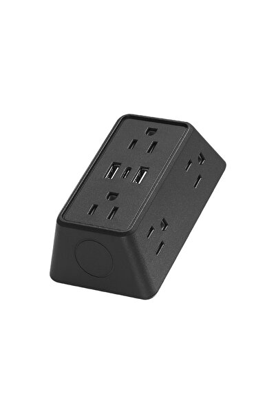 Choice US Plug black 9-in-1 power strip with 2 USB sockets, 1 Type-C socket, ...