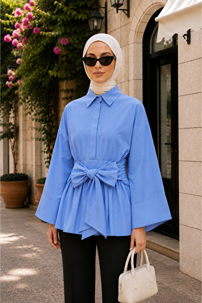 bellura Beli Korsajlı Patlı Kuşaklı Poplin Tunik