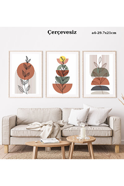 Seçkin Trend Modern Bohem Tablo 3'lü Set Duvar Dekoru, Ev, Salon-Oturma-Odası...