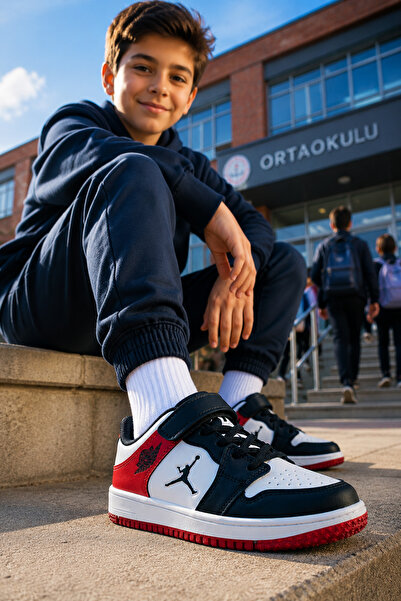 Kidx Haykat Jordan Siyah Beyaz Kırmızı Unisex Çocuk Spor Ayakkabı