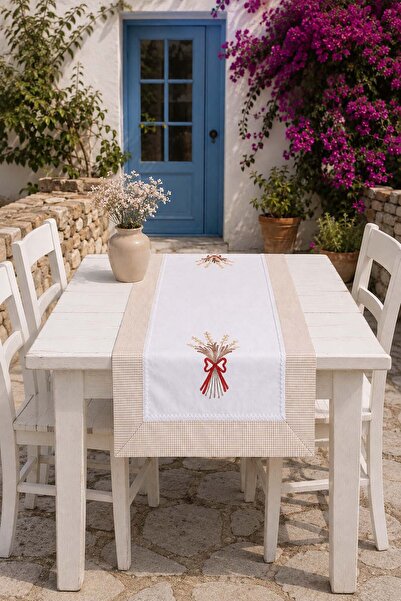 ÖDEL BULDAN Bordürlü Lavanta Işlemeli 50x130 Cm Runner
