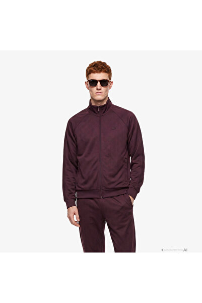 Lacoste Erkek Regular Fit Fermuarlı Baskılı Bordo Sweatshirt
