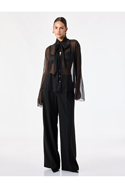 Koton Chiffon Scarf Collar Long Sleeve Buttoned Transparent Blouse