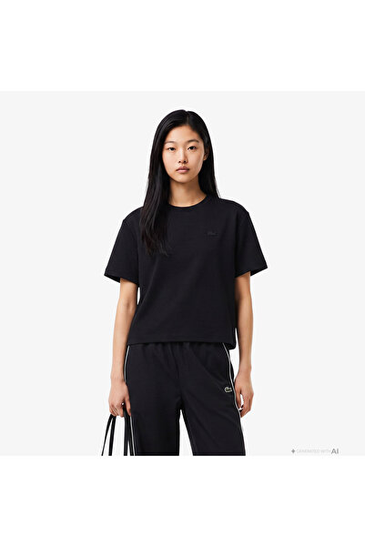 Lacoste Kadın Loose Fit Bisiklet Yaka Siyah T-Shirt
