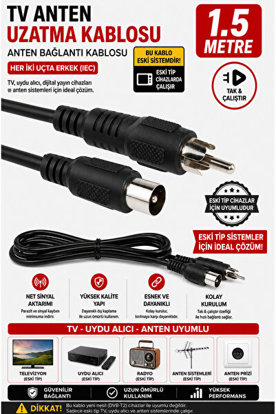 IRONSTAR 1,5 METRE ANTEN KABLOSU ERKEK ERKEK / ERKEK ERKEK RF KABLOSU / VİDEO...