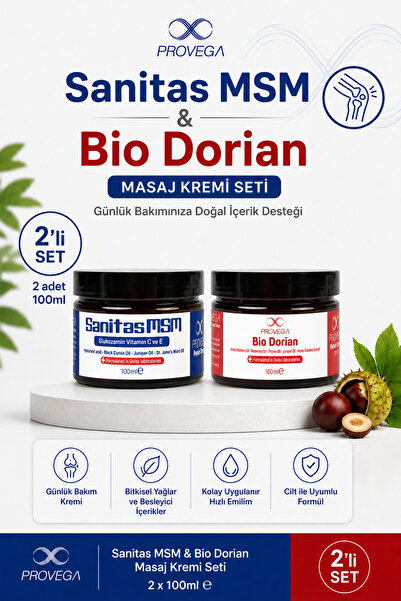Provega Sanitas MSM 100 ml & Bio Dorian 100 ml Masaj Kremi Seti Bel Boyun Diz...
