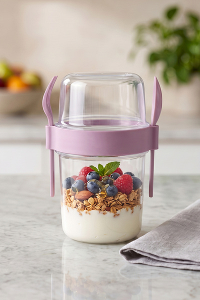 KaktüsKedi Prepare and Go Snack Container with Spoon and Fork - Food Transpor...