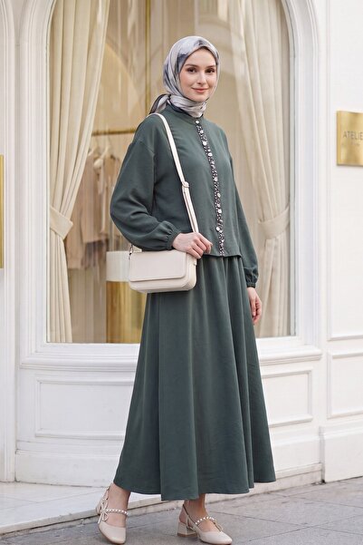 Modamorfo Modal Suit with Elastic Sleeves, Pearl Buttons on the Front, and Sk...