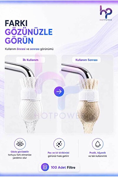 tozlupazar 100 Adet Musluk Ucu Filtresi – Pas, Tortu, Kum ve Kir Tutucu Pratik Su Filtresi