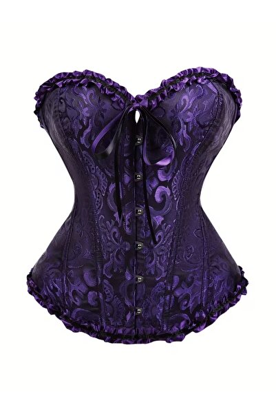 LA VALİENTE Aurelia Gece Moru Kadın Çiçek Desenli Korse Büstiyer Floral Crop Top