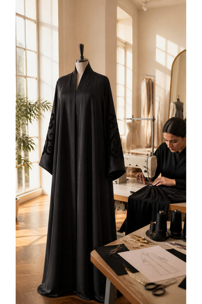 Muslima Wear Muslima Siyah Saten Abaya