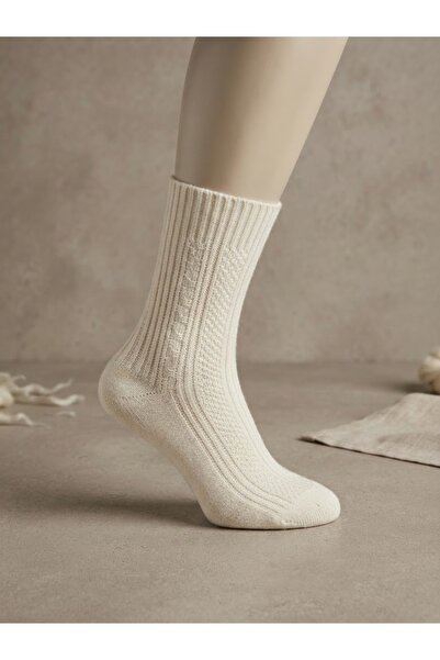 Fonem Women's Socket Seamless Wool Socks Fo 8003-1 Ecru 58% Recyclable Wool B...