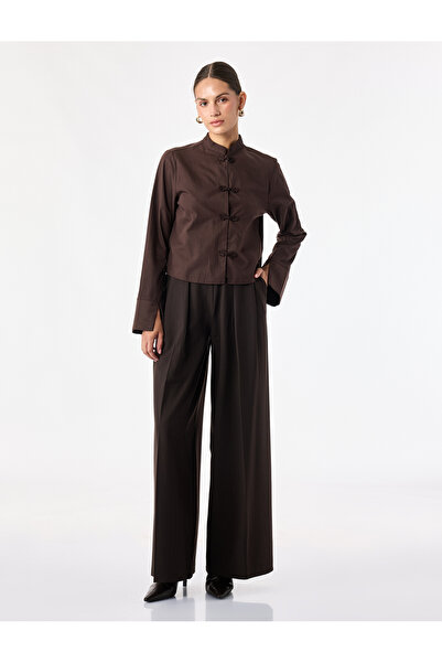 Koton Napolyon Cotton Crop Long Sleeve High Collar Shirt