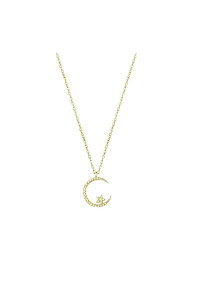 Choice Gold Fashion Shining Inlaid Zirconia Star Moon Pendant Necklace For Wo...