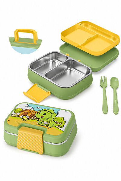 Sowo Home Happi Nutrition Container 1 Liter Stainless Steel 2 Compartment Lea...