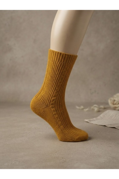 Fonem Women's Socket Seamless Wool Socks Fo 8003 Mustard 58% Recyclable Wool ...