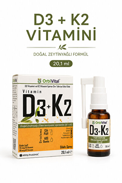 OrbiVital D3 K2 Vitamini Damla & Sprey 20.1 ml (400 Damla) - Kemik ve Bağışık...