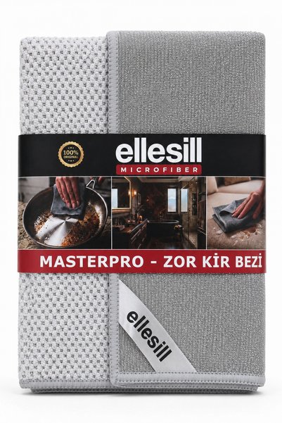 Ellesill Masterpro Gray Tough Dirt Cloth 40X40 cm (1 Piece) - Cleans Tough Dirt, Oil, Limescale, and Dry Stains