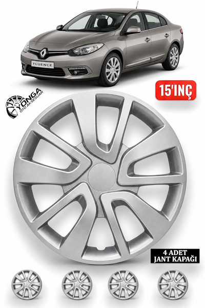 YONGA OTO AKSESUAR RENAULT FLUENCE 15 İnç Jant Kapağı 4'lü Set Gümüş + 4 Ambl...