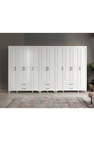 GuneyStore Ücretsiz Montaj Komple MDF Gözde 10 Kapaklı Beyaz Gardırop