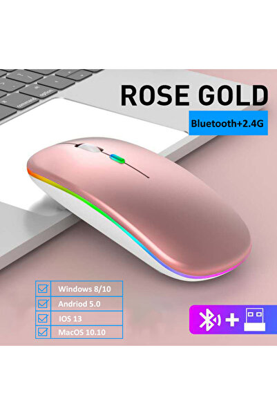 Choice ماوس لاسلكي مزدوج الوضع - ماوس LED وردي قابل لإعادة الشحن عبر USB ومتو...
