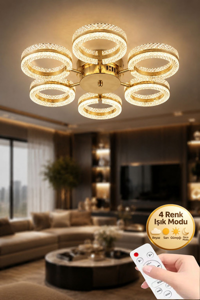 Lumia Lighting Aurea Model Gold 6"lı Ledli 3 Renk Modu Kristal Salon Mutfak Y...