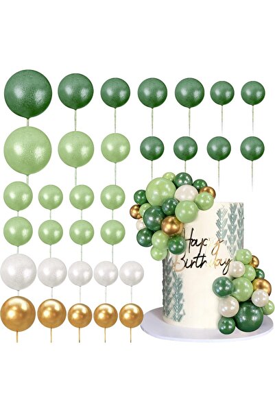 Choice Green White Gold 32 PCS Ball Cake Picks Colorful Ball Shaped Cake Topp...