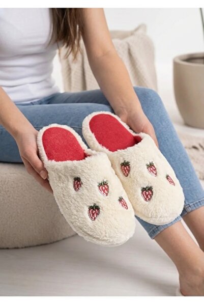 FootFrenzy Women's Embroidered Plush House Slippers with Red Insole, Warm and...