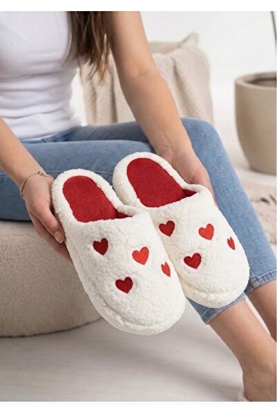 FootFrenzy Women's Embroidered Plush House Slippers with Red Insole, Warm and...