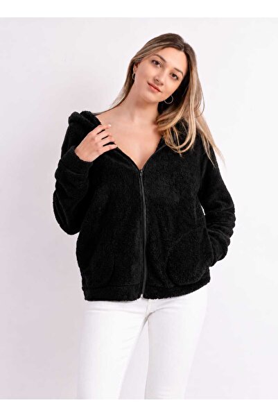 Sweet's Collection Jachetă neagră unisex cu glugă din lână Welsoft Plush