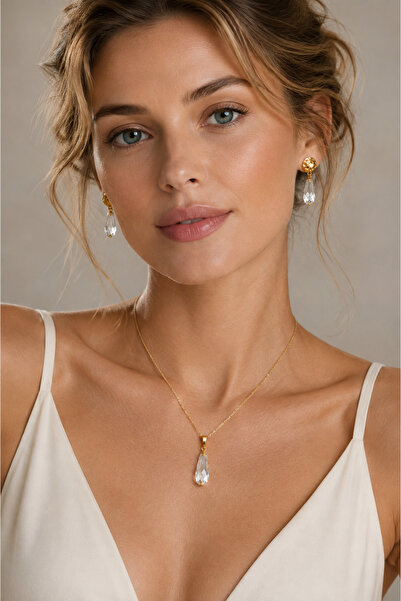 Camellie KY Jewels Pure Drop Clear | Şeffaf Premium Avusturya Kristali Altın ...