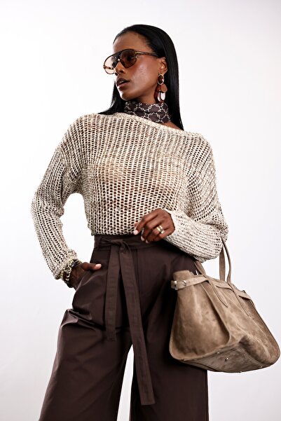 5in1Canpolat Mink Crew Neck Openwork Knitwear 02689