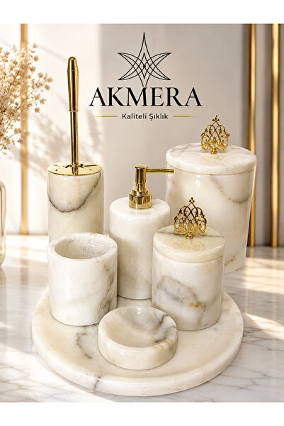 Akmera Home Kahverengi Damar Geçişli Gerçek Mermer Banyo Seti