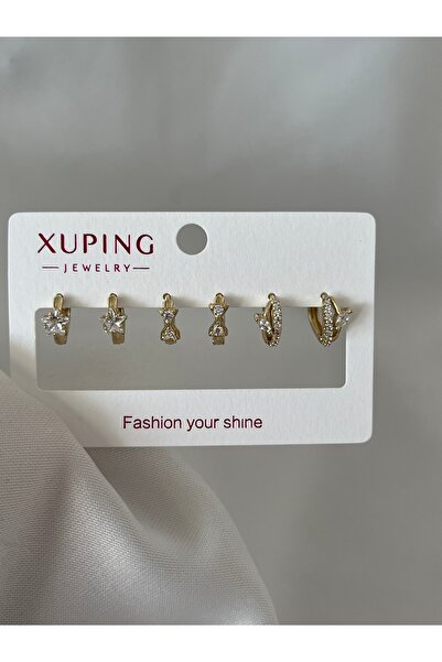 yeknova Xuping 14K Gold Renginde Taşlı 3 Çift (6adet) Kararmaz Kadın Halka Kü...