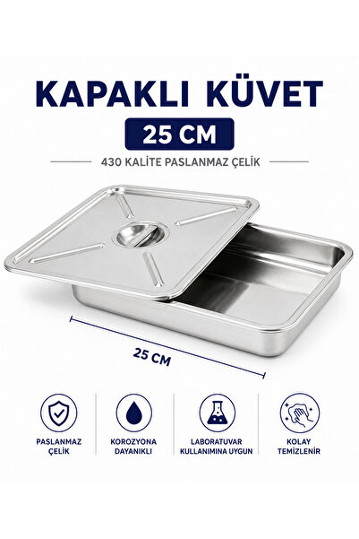 Labolist Kapaklı Küvet 25 cm - 430 Kalite Paslanmaz Çelik