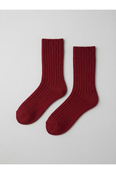 Fonem Women's Lycra Derby Wool Socks Fo 8004 Red 50% Recycled Wool, Ribbed De...