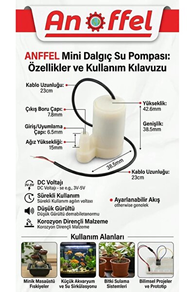 Genel Markalar Mini Dalgıç Su Pompası  &Motoru  6V  120 Litre /Saat  (1 ADET)