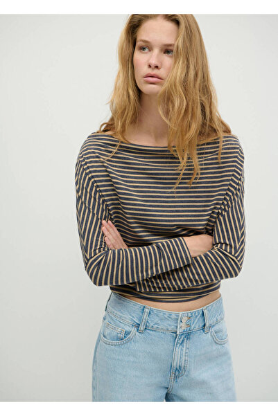 Mango Teen Çizgili omuzları açık tişört